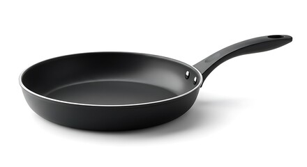Nonstick Frying Pan: Matte Black, Silver Rim, Isolated on White, Kitchen Cookware.