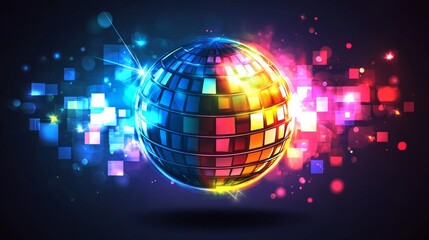 Vibrant disco ball casting colorful reflections, celebrating dynamic energy and abstract party vibes
