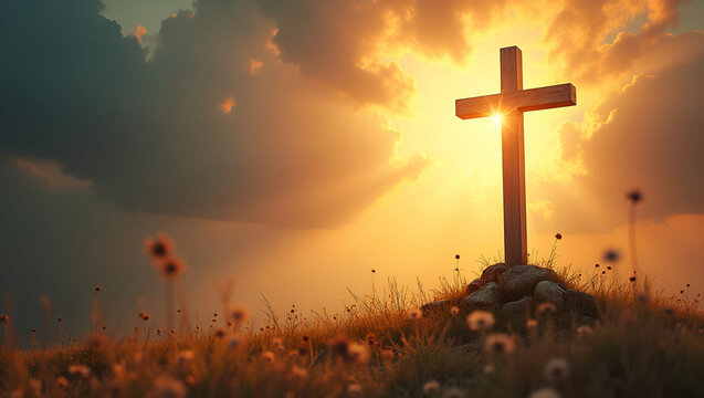 Refined Ascension Day Christian Symbolism: Iconic Imagery Meets Modern Design in Photo Stock Concepts with Sacred Themes and Space for Customization