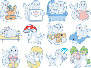 Fototapeta premium Cute Seal vector icon. Funny baby Seal animal series stock illustration. Life of fluffy Seal designs.