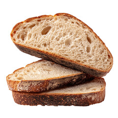 Slices of sourdough bread showcasing its crust and soft crumb texture isolated on a transparent background