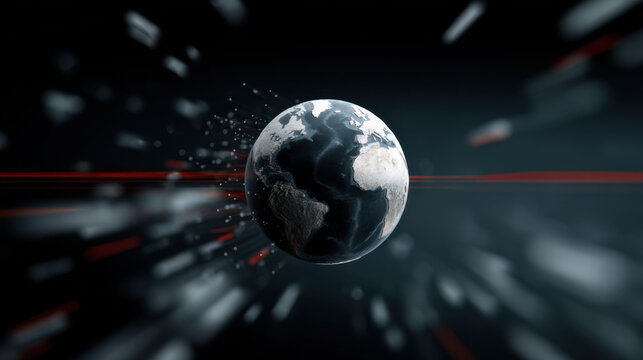 digital globe glitching on futuristic screen, showcasing global data connections