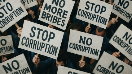 Protesters hold signs demanding to stop corruption and end bribery in powerful display of unity and determination