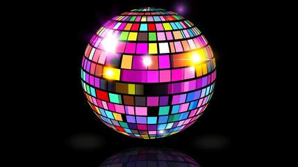 Vibrant disco ball casting colorful reflections, celebrating dynamic energy and abstract party vibes
