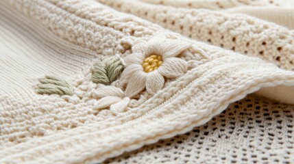 Close-up of vintage-style crochet with delicate thread work and floral motifs