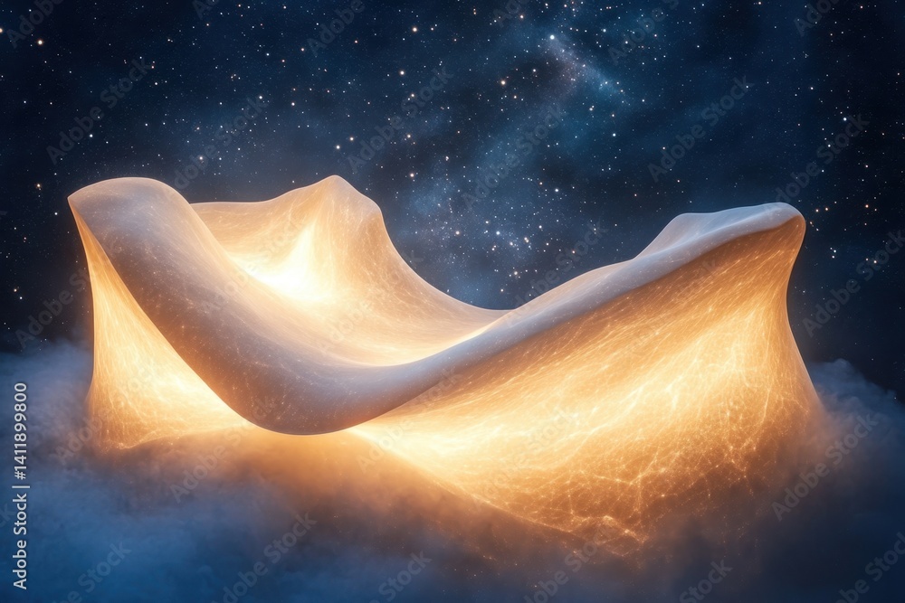 Poster light illuminates a soft, flowing structure in a starry night setting