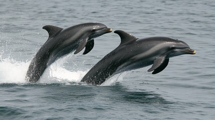 Fototapeta premium Two dolphins leaping from the water