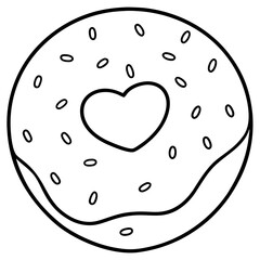 Minimalist Donut with Heart Sprinkles Line Art