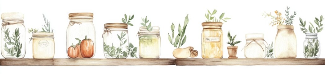 Rustic Jars and Herbs on a Shelf