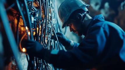 Technician inspecting electrical components in a lithium mining operation. Featuring electrical inspection
