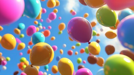 Colorful balloons in the sky, a dreamy retro moment of joy and freedom
