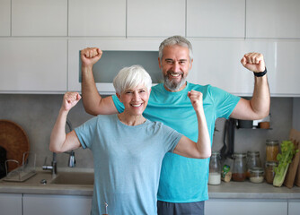 kitchen food woman healthy couple senior mature active fitness diet homeadult sport fit health...