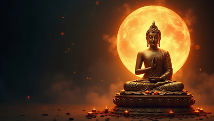 Fototapeta premium Elegant Buddha Purnima Art: Merging Traditional Iconography with Digital Mastery for Spiritual Stock Photography - Perfect for Your Creative Projects