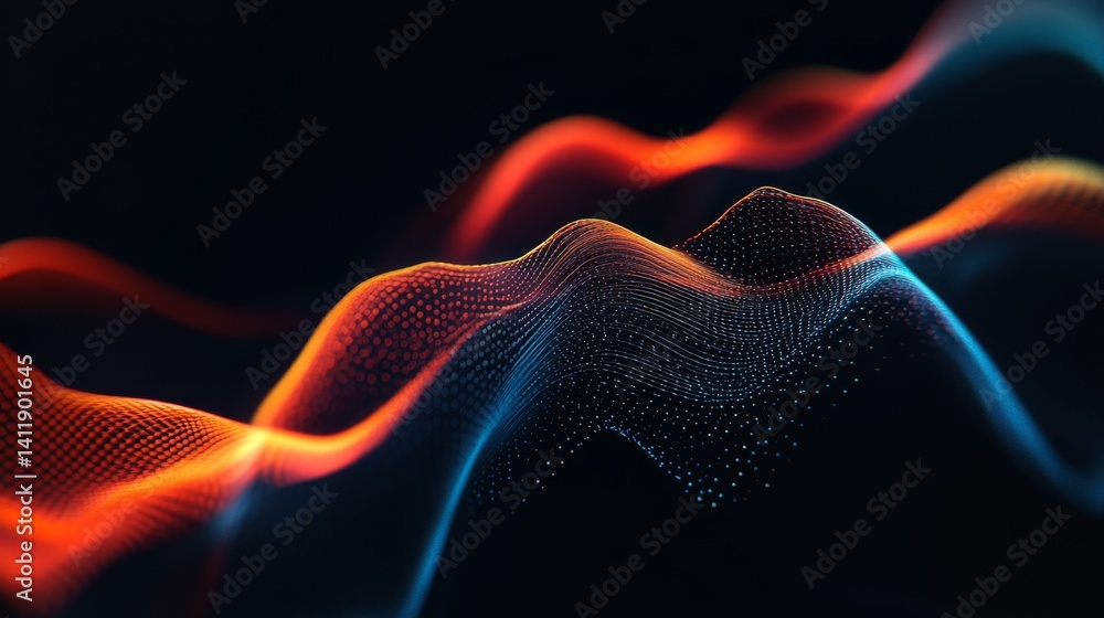 Poster vibrant colored sound wave on black background featuring abstract audio frequency visualization with