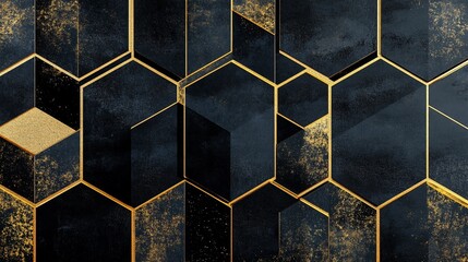 Elegant dark blue and gold geometric pattern with luxurious design