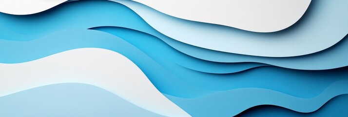 Fototapeta premium Abstract Flowing Waves Background, Navy Blue and White Paper Art Design, Layered Modern Texture