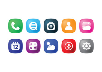 Colorful app icon set in rounded style. Includes phone, chat, camera, user, calendar, settings, and more. Perfect for UI, UX, and mobile app design. Vector illustration.