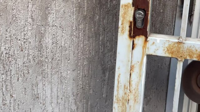 Locksmith sands the edges of a metal detail by electric grinder with a lot of sparks in motion, metalwork at workshop