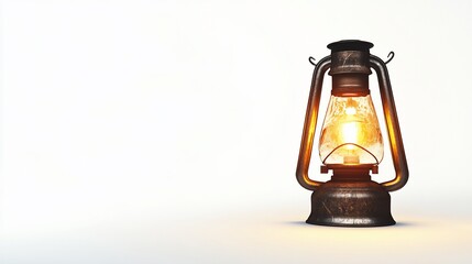 Antique Oil Lamp with Glowing Light on a Clean White Background