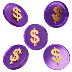 3d money coins dollar payment finance business icon