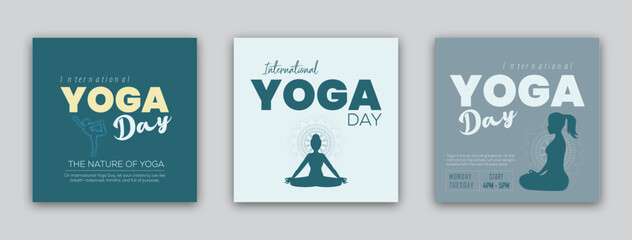 International Yoga Day Celebration social media post template design. Set of web banner, flyer or poster for yoga. Digital advertising banner promotion, modern and minimal template on yoga relaxation