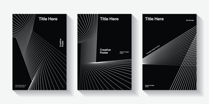 Modern cover design set. Black and white abstract line pattern (guilloche curves). Creative wavy stripe vector collection for business background, certificate, brochure template, magazine layout