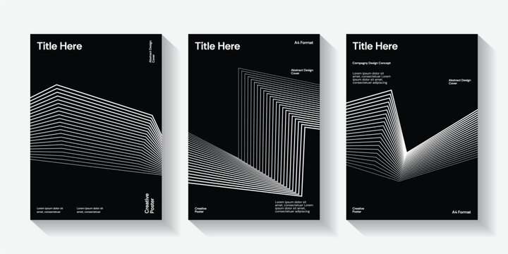 Modern cover design set. Black and white abstract line pattern (guilloche curves). Creative wavy stripe vector collection for business background, certificate, brochure template, magazine layout