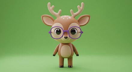 Fototapeta premium cute a little deer use glasses cartoon colorfull animated 