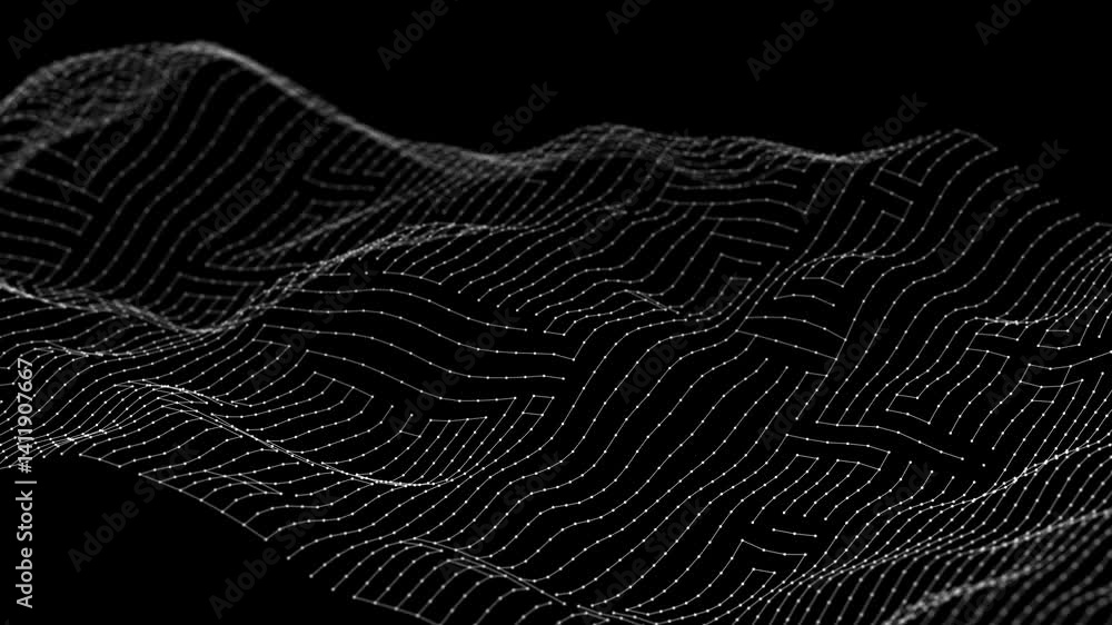 Aufkleber Dynamic wave. Digital technology background. Big data visualization. Science background. 3d rendering. Seamless loop. 4k	