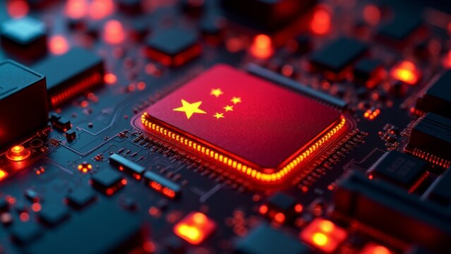 China Chip Technology. Red Background