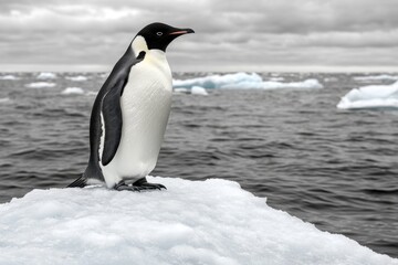 Obraz premium A simple black-and-white silhouette of a penguin standing on an iceberg
