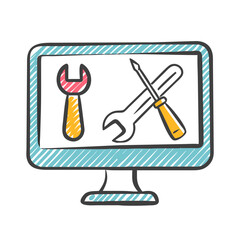 computer screen with tools icon, computer screen with tools vector illustration-simple illustration of computer screen with tools, perfect for computer screen with tools logos and icons