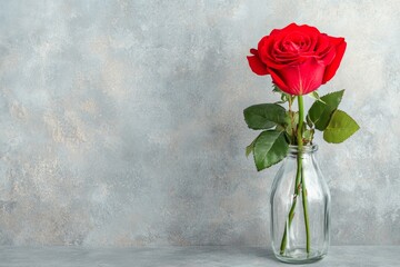 A single rose with a long stem placed in a glass vase, symbolizing simplicity and elegance