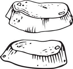 Set of sea stones. Vector hand drawn illustration of stone on isolated background in outline style. Engraving of stone drawn with black ink for icon or logo. Line sketch.