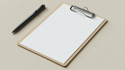 Clipboard with blank paper and pen, perfect for note taking or planning projects