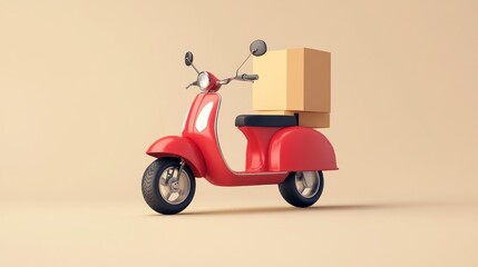 Obraz premium Red scooter delivering package, stylized rendering against a neutral background