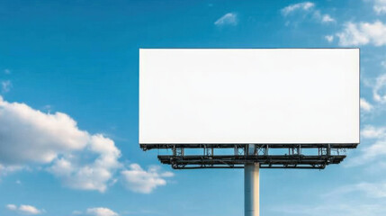 Obraz premium A blank white billboard stands ready by the highway, its empty space poised for impactful outdoor marketing in the urban traffic flow. branding real estate along high-traffic commercial corridors