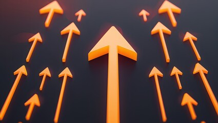 High-Resolution Glowing Orange Arrows on Black Background, Futuristic Progress Concept, Digital Growth Graphic