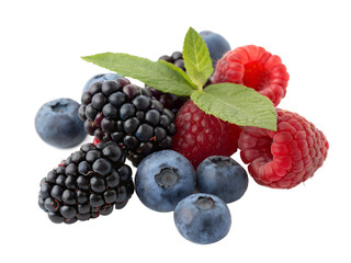 wild Berries mix, raspberry, blueberries, blackberries isolated on transparent background