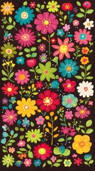 Vibrant Colorful Floral Pattern Design Dark Background