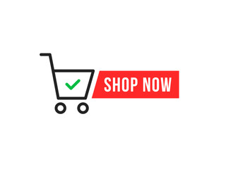 shop now badge like shopping trolley icon