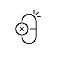black thin line pill with cross like placebo icon