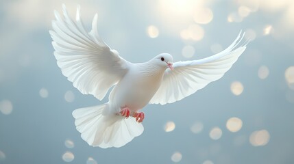 Obraz premium Dove soaring through the ethereal sky, embodying serenity and aspiration
