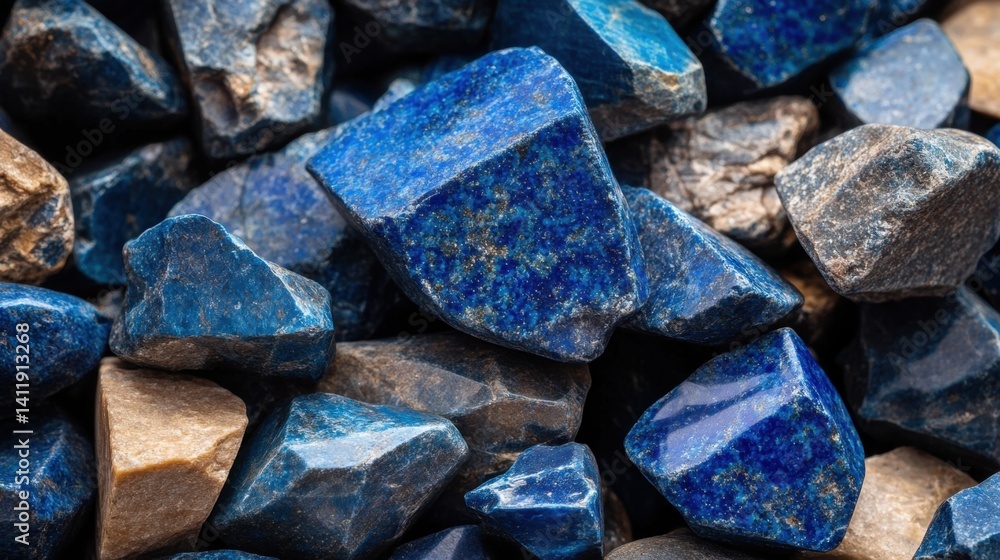Poster lapis lazuli gems with intricate natural texture, sparkling in soft diffused lighting