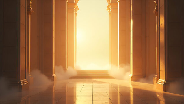 Showcase elegant Ascension Day sermon illustration visuals that incorporate refined architectural staging and dynamic graphic motifs to accentuate inspirational messages and divine rhetoric in Photo