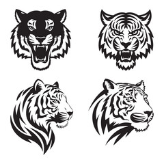 Fototapeta premium Tiger head roaring - Black and white vector illustration 