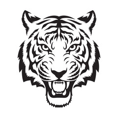 Tiger head roaring - Black and white vector illustration	