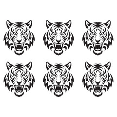Fototapeta premium Tiger head roaring - Black and white vector illustration 