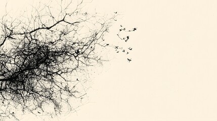 Fototapeta premium Dark Silhouetted Branches with Birds Against a Minimalist Cream Background