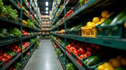 Produce Rows In Wholesale Warehouse Storage